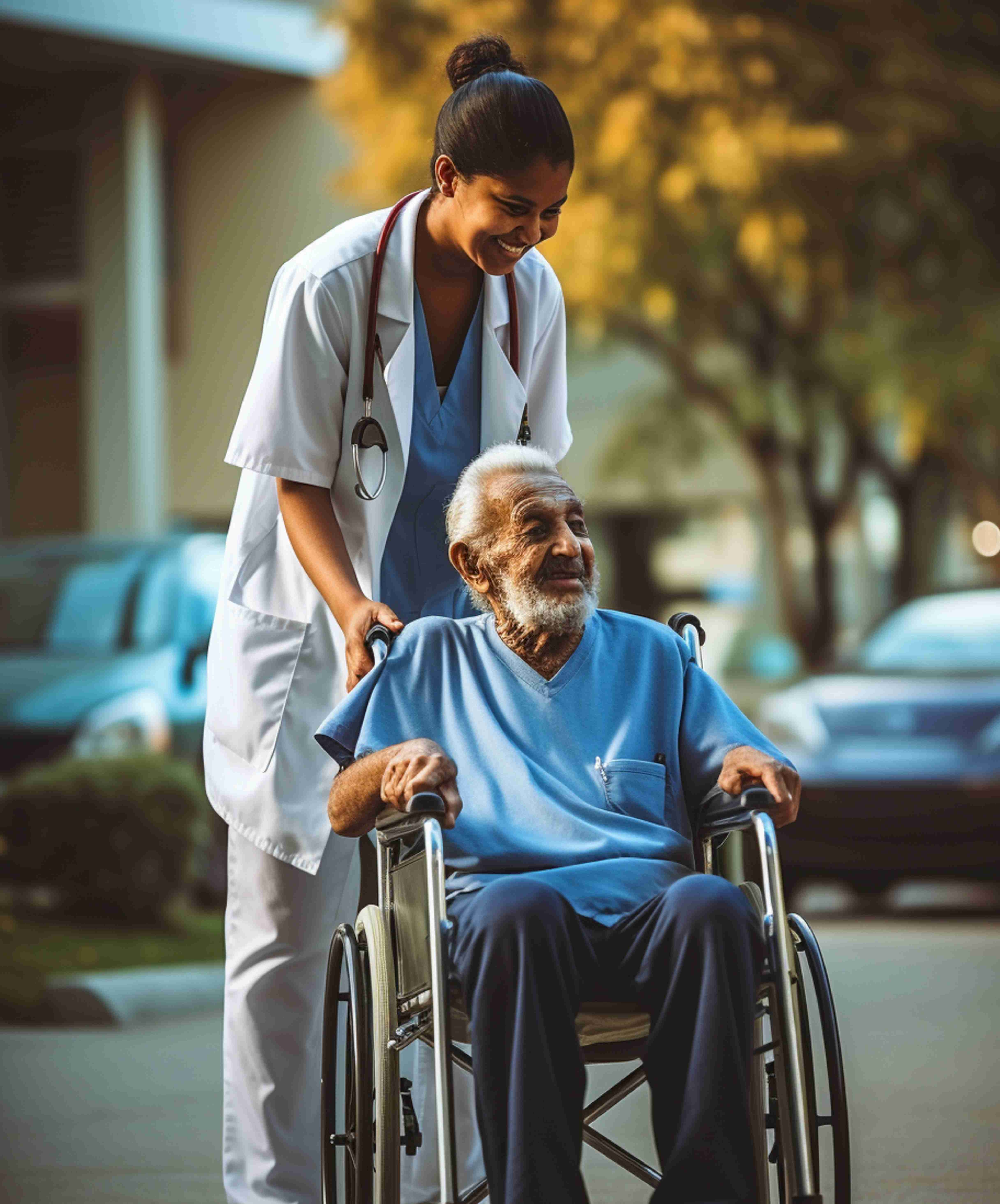 Caregiver supporting an elderly couple at home